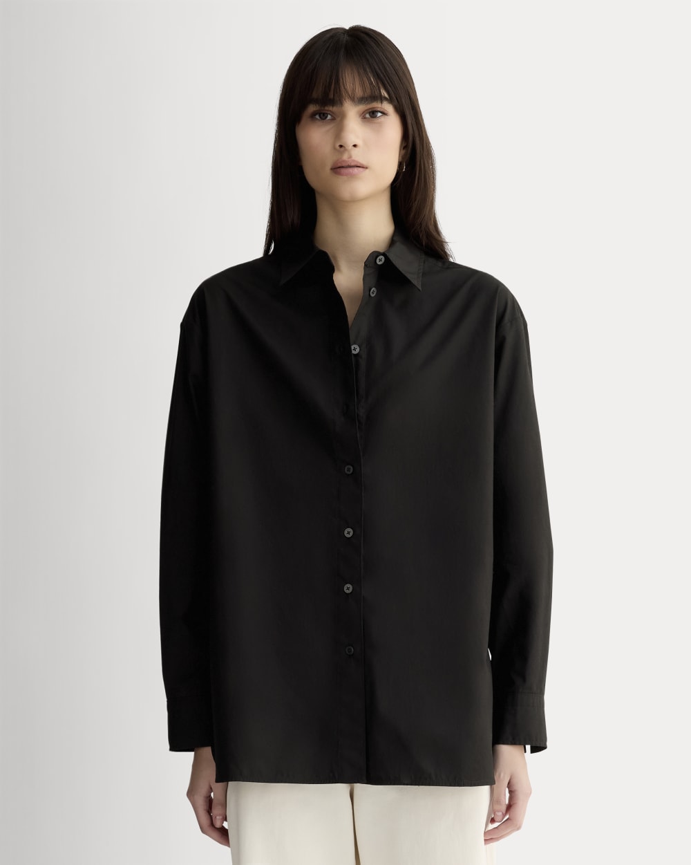 The Boyfriend Shirt in Ultrasoft Cotton in Black — front view