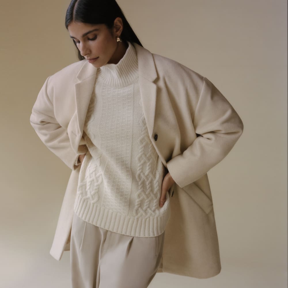 The Italian ReWool® Cocoon Coat in Cream — detail view