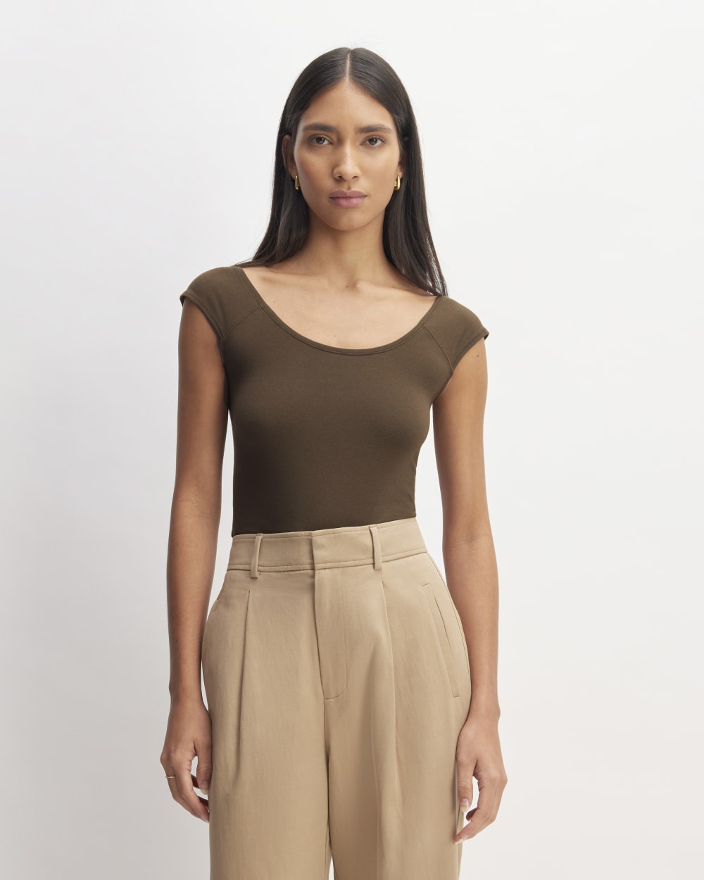 The Supima® Form Cap-Sleeve Tee in Cocoa — front view