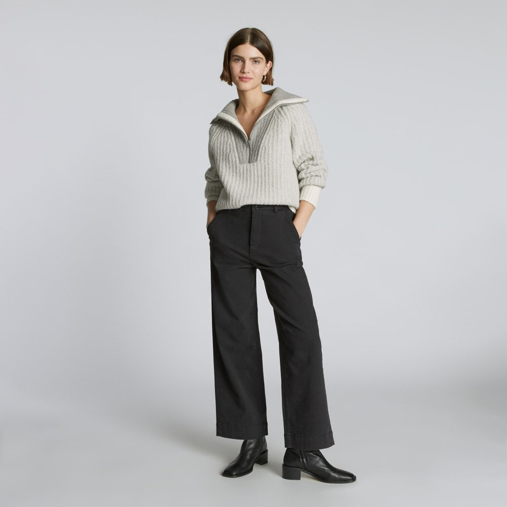 The Luxe Teddy Oversized Half Zip Sweater in Canvas Tan / Heather Grey — detail view