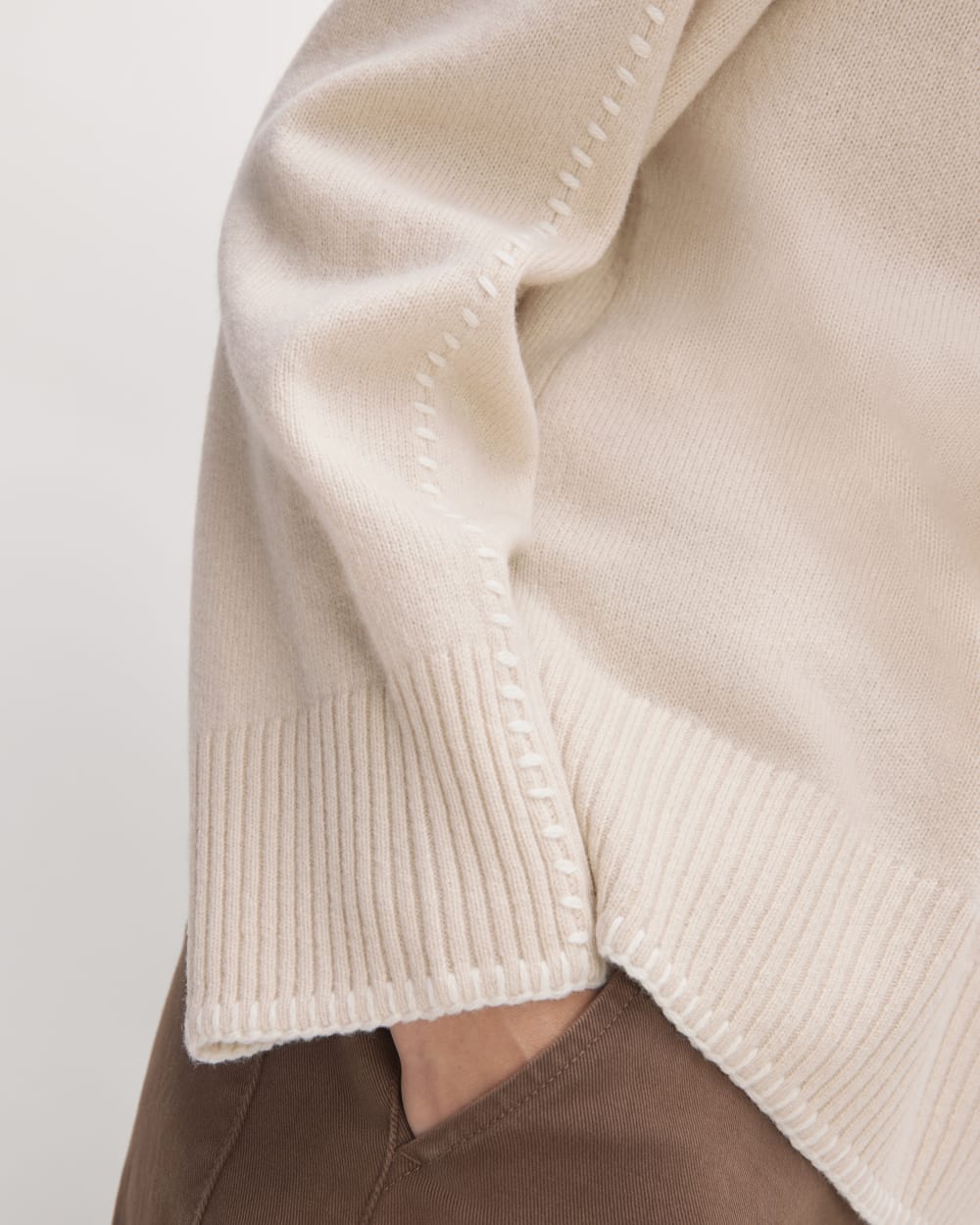 The Good Merino Wool Crewneck Sweater in Buttermilk / White — detail view