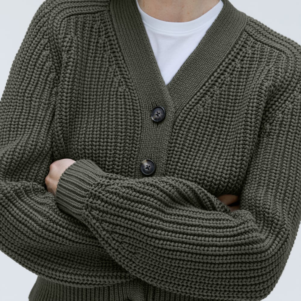 The Texture Cotton Cardigan in Kambaba — detail view
