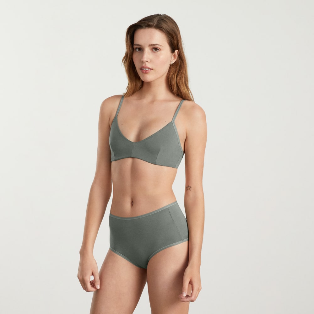 The Cotton Bralette in Dark Sage — detail view