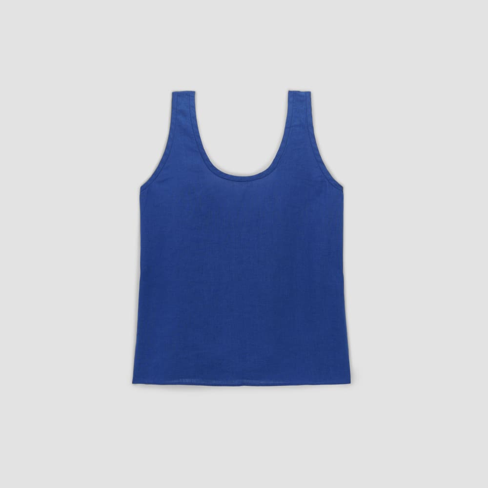 The Scoop Tank in Linen in Mazarine Blue — alternate view