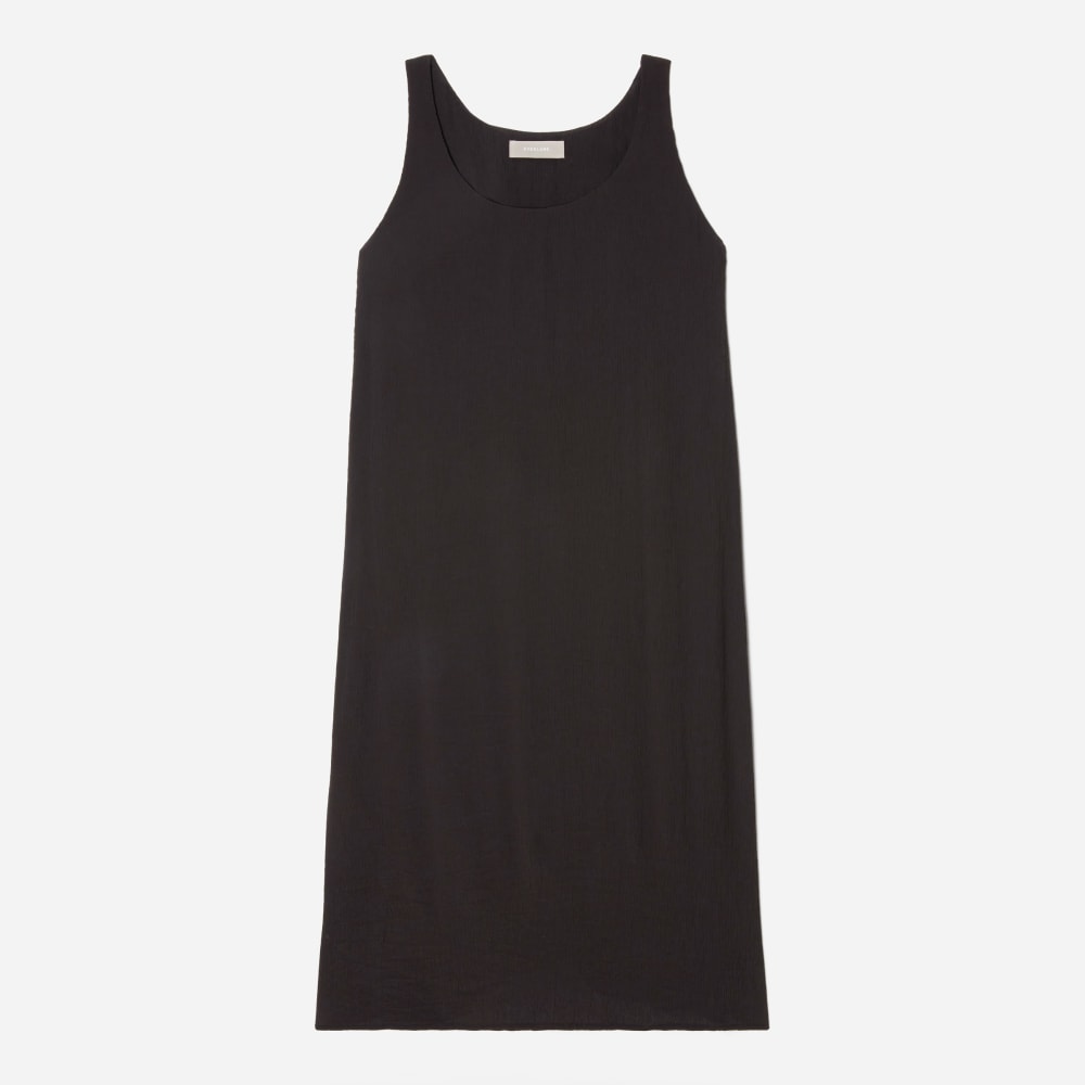 The Naia™ Ripple Tank Dress in Black — front view