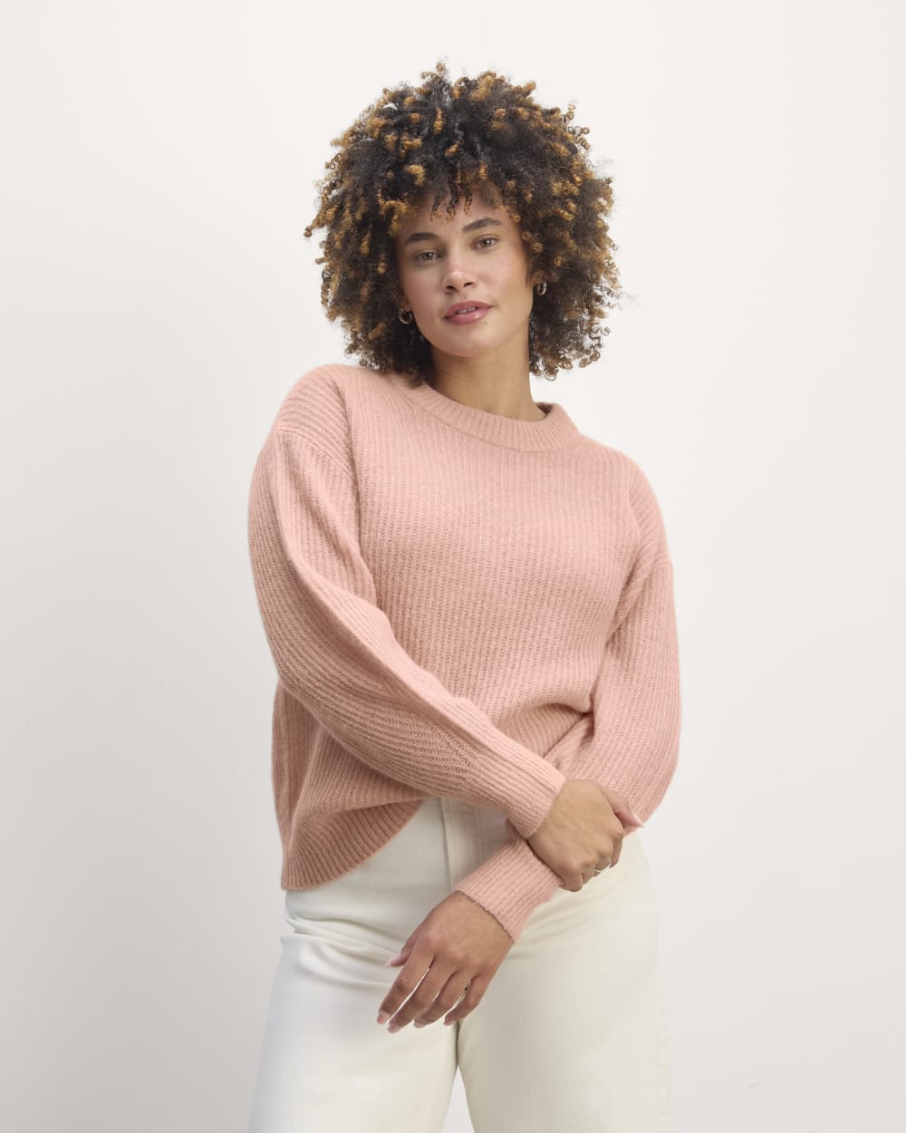 The Cocoon Crew in Alpaca in Blush Pink — front view