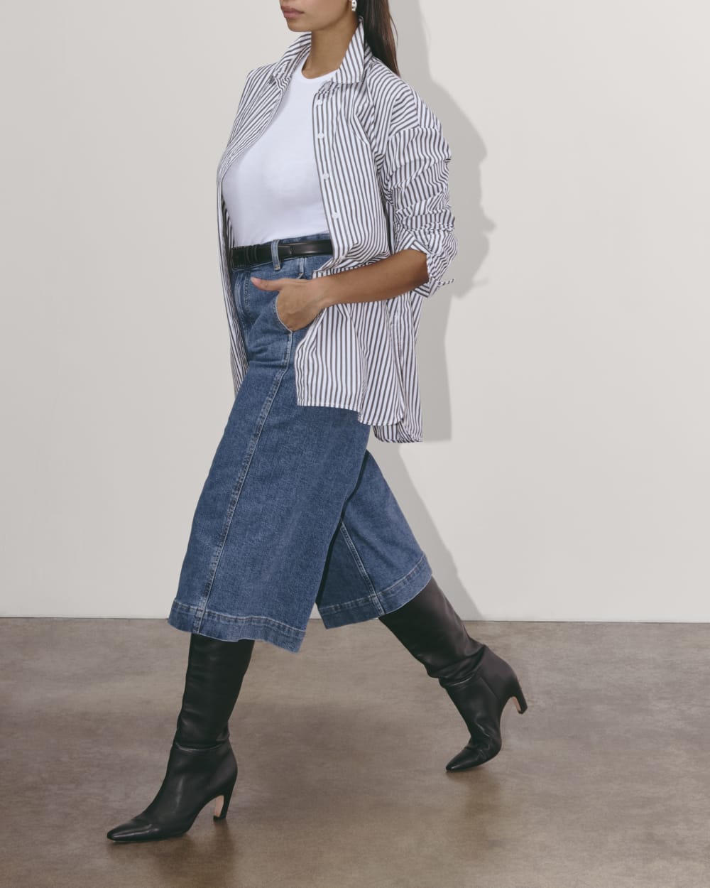 The Denim Culotte in New Blue — detail view