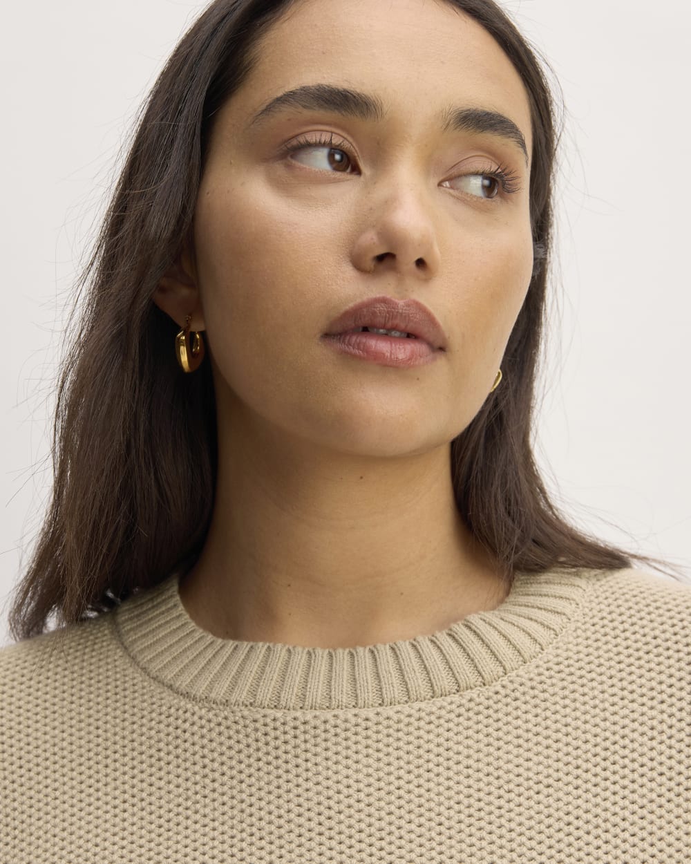 The Cotton Honeycomb Square Crew in Trench Coat Khaki — detail view