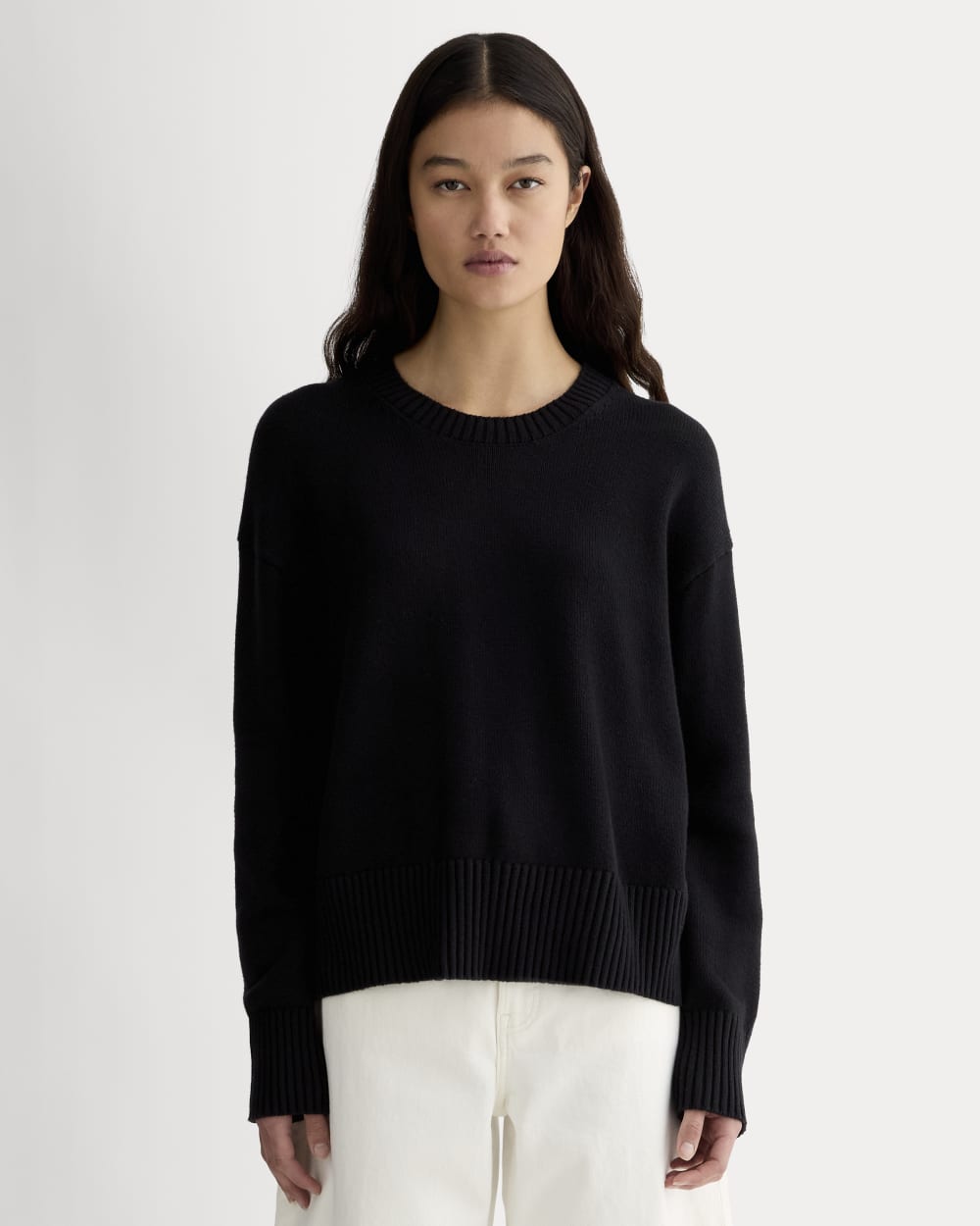The Boxy Sweater in Everyday Cotton in Black — front view