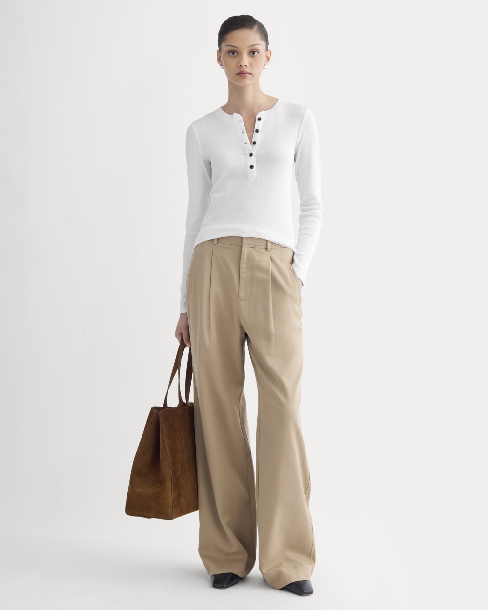 The Luxe Rib Henley in White — detail view