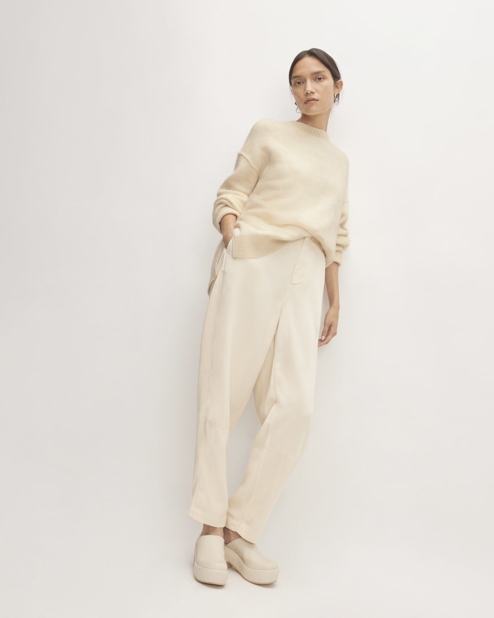 The Alpaca Polka Dot Oversized Crew in Snow / Canvas Polka Dot — detail view