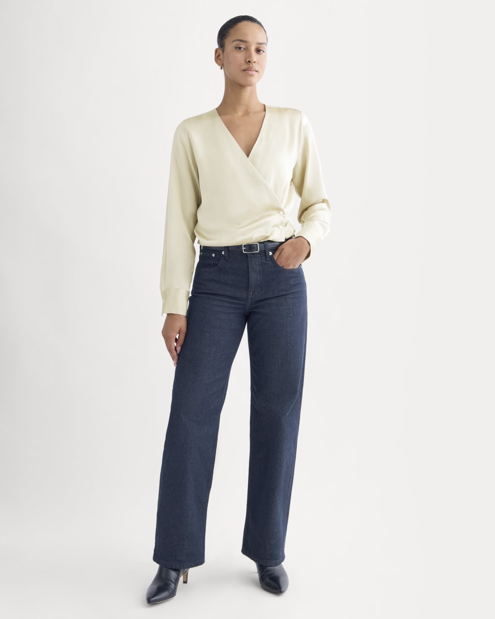 Wrap Top in Silk Charmeuse in Peyote — detail view