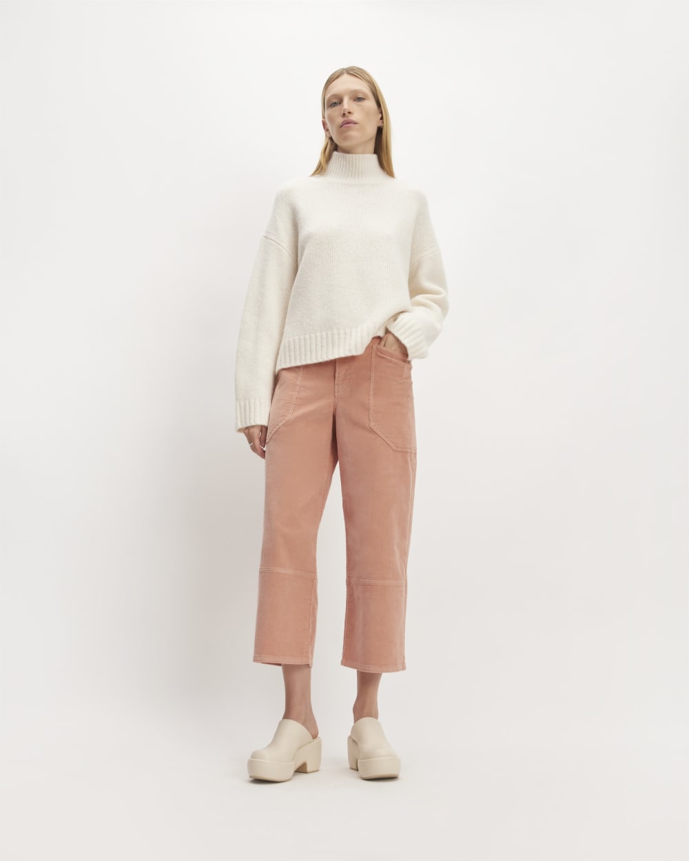 The Corduroy Gardener Pant in Blush Pink — front view