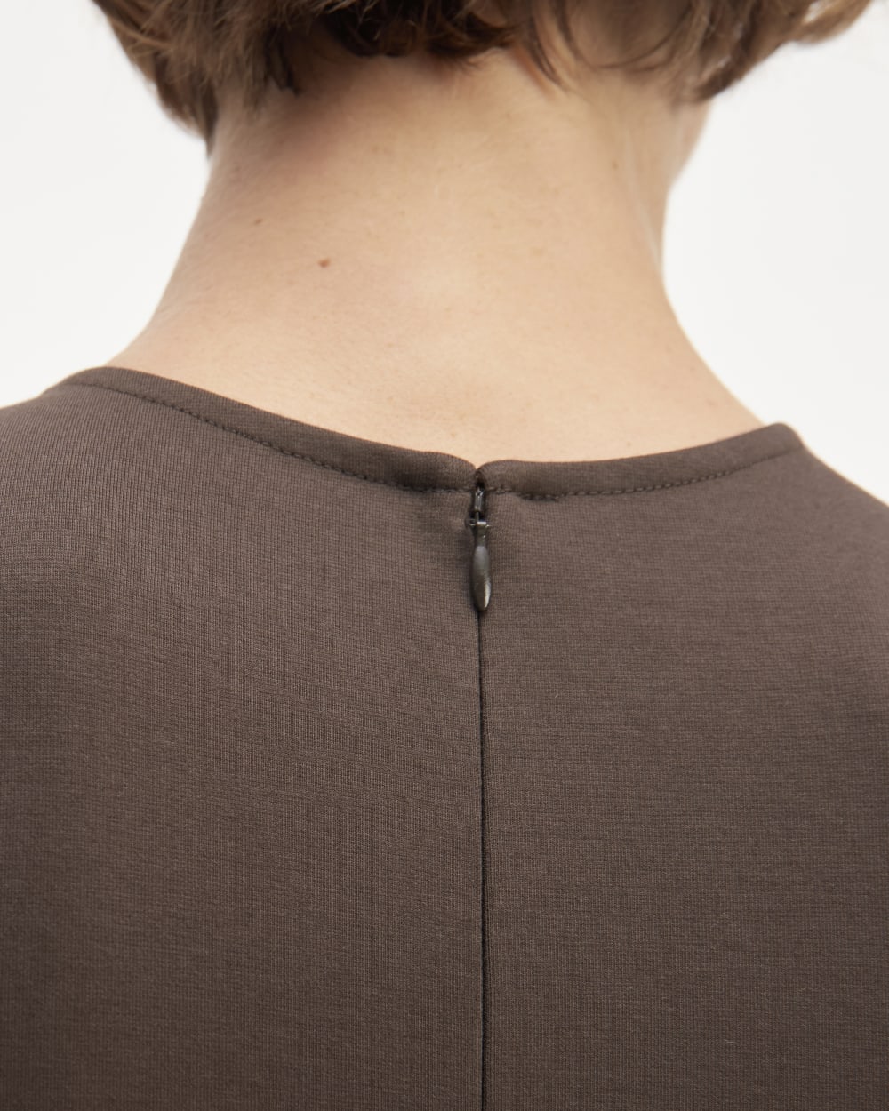 The Dream '90s Shift Dress in Earth Brown — detail view