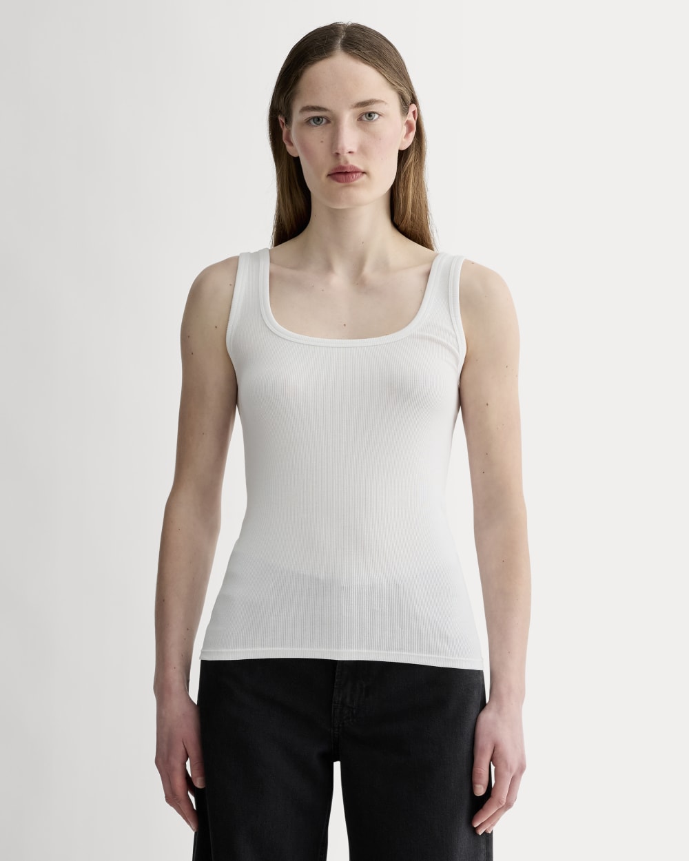 The Luxe Rib Square-Neck Tank in White — front view
