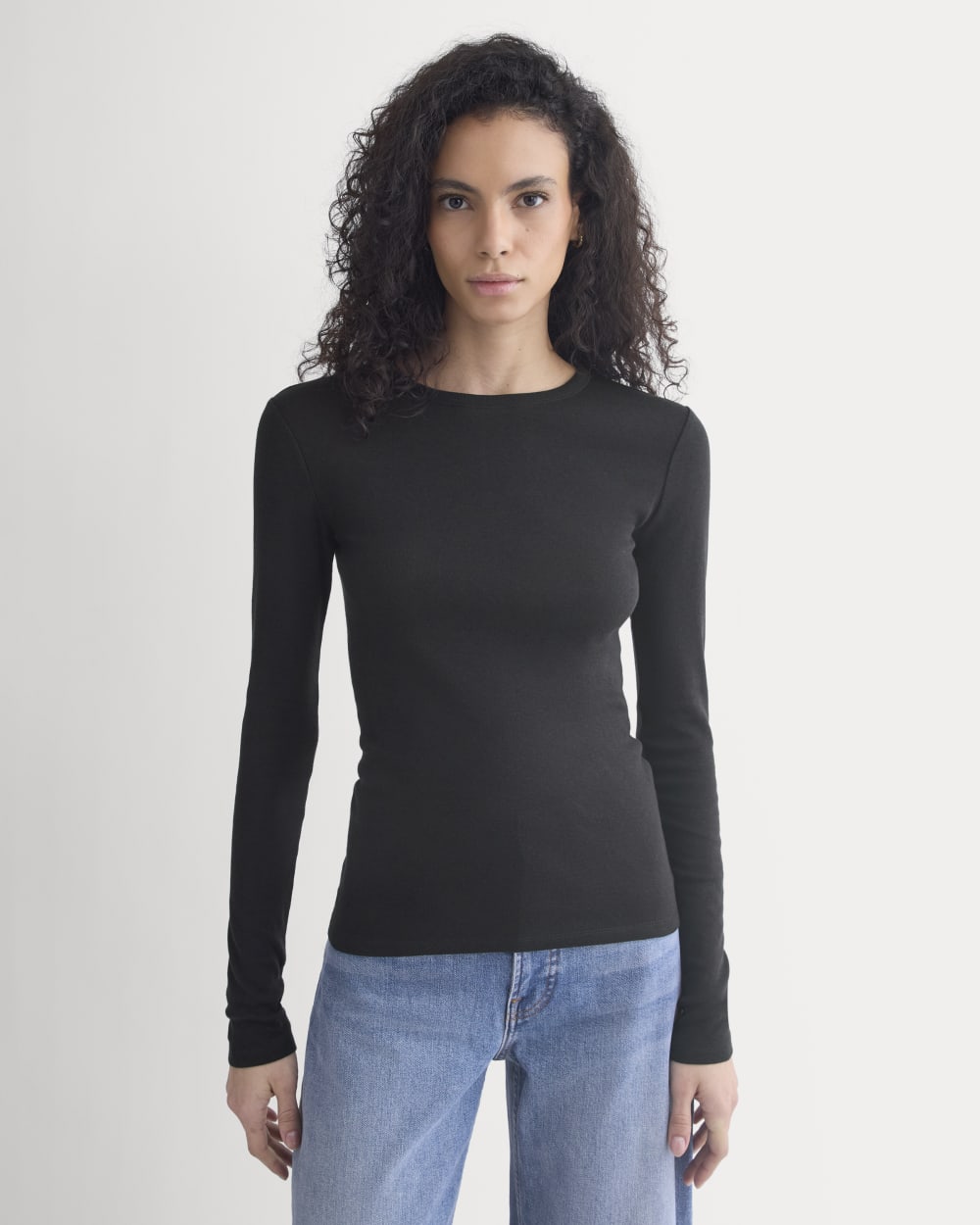 Tissue Long-Sleeve Crew in Black — detail view