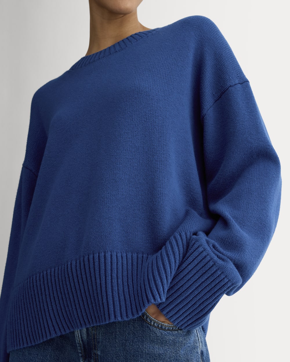 The Boxy Sweater in Everyday Cotton in Bright Cobalt — detail view