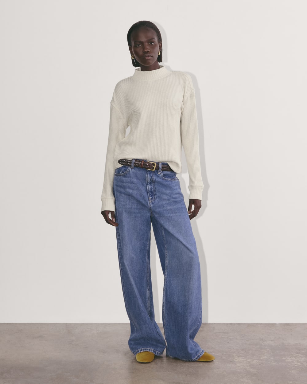 The Cozy Rib Funnel-Neck in Bone — detail view