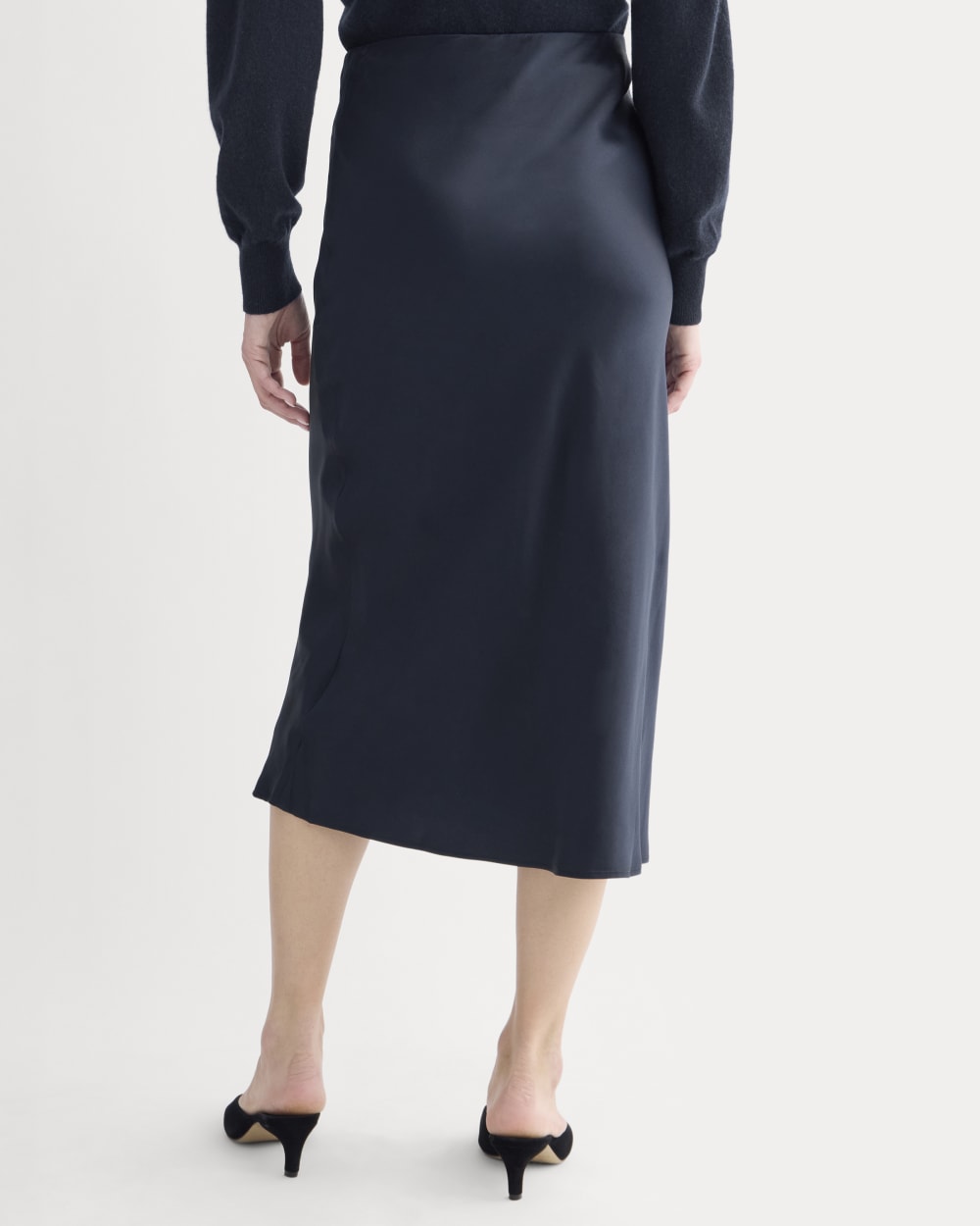Slip Skirt in Silk Charmeuse in Navy — detail view