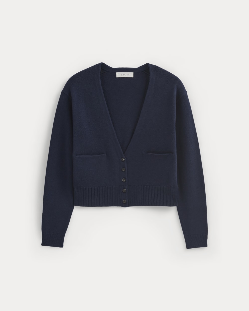 Deep V-Neck Cardigan in Cotton Merino in Navy — alternate view