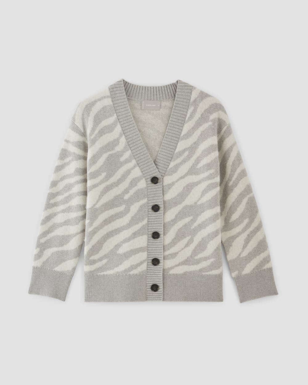 The Alpaca Tiger Jacquard Cardigan in Heathered Grey / Snow — alternate view