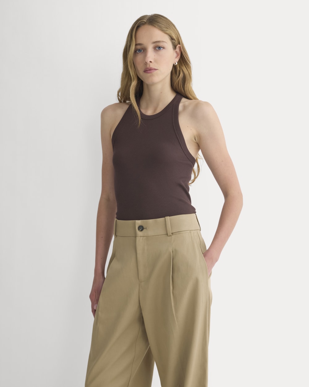 Wide-Leg Trouser in Buttersmooth in Ash Brown — detail view