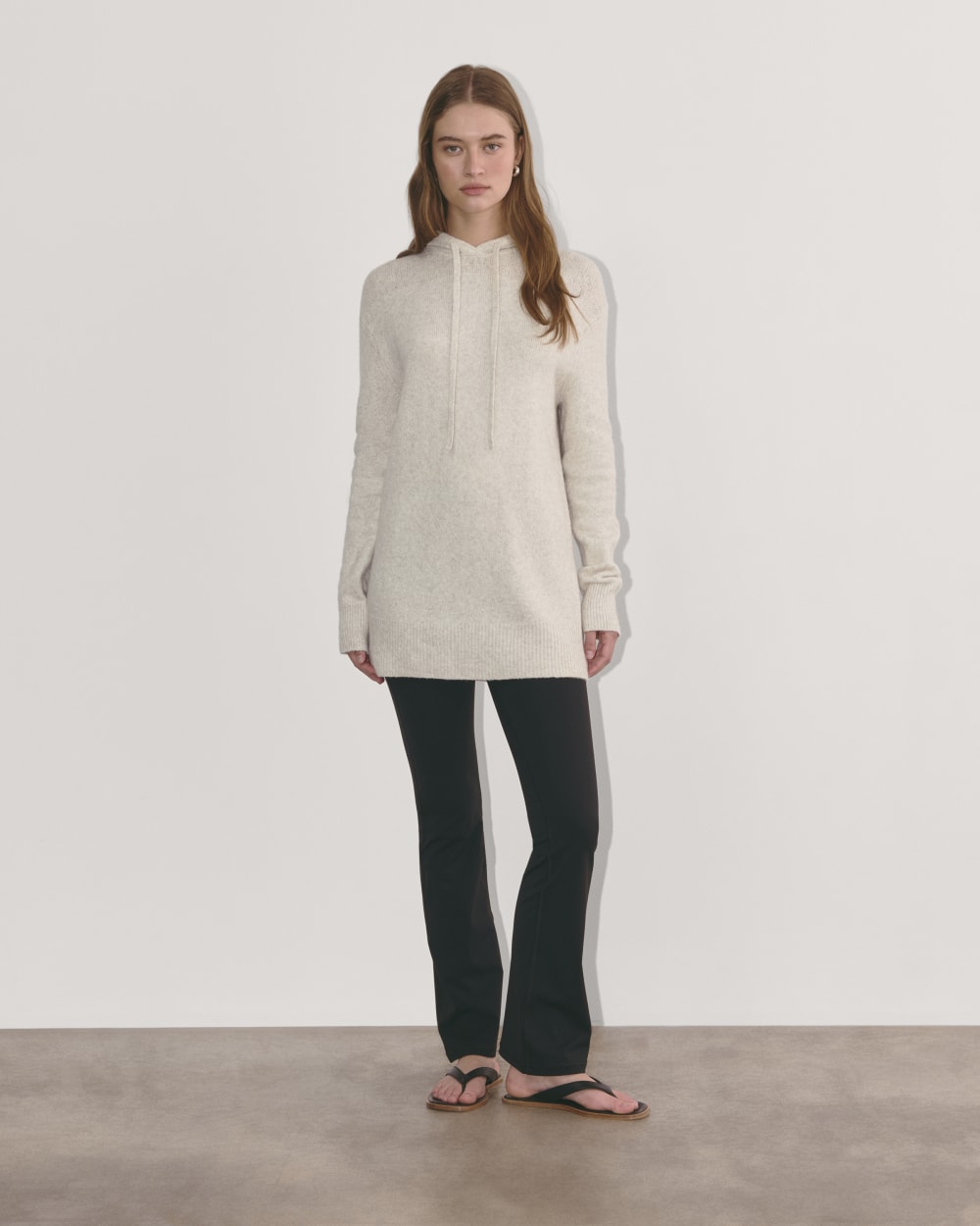 The Oversized Hoodie in Plush Cotton in Heathered Oat — detail view