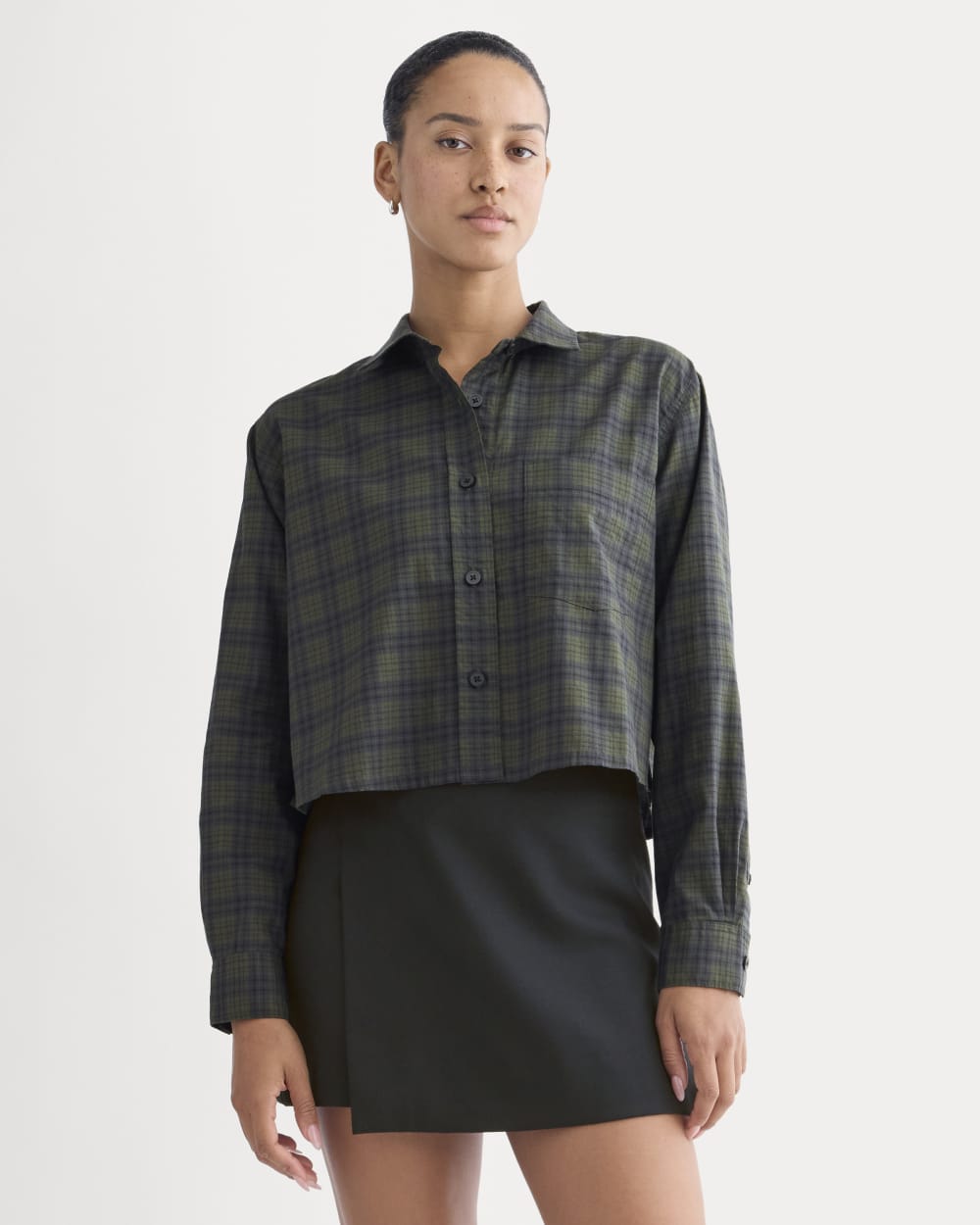 The Way-Short Shirt in Silky Cotton in Duffle Bag Plaid — front view