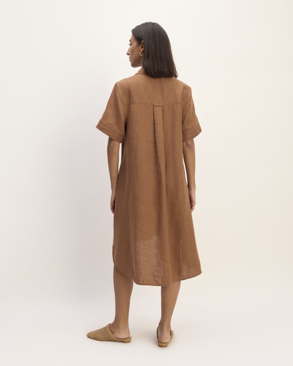 The Daytripper Dress in Linen in Carob Brown — detail view