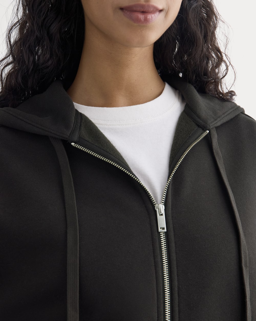 Luxe Fleece Oversized Full-Zip Hoodie in Black — detail view