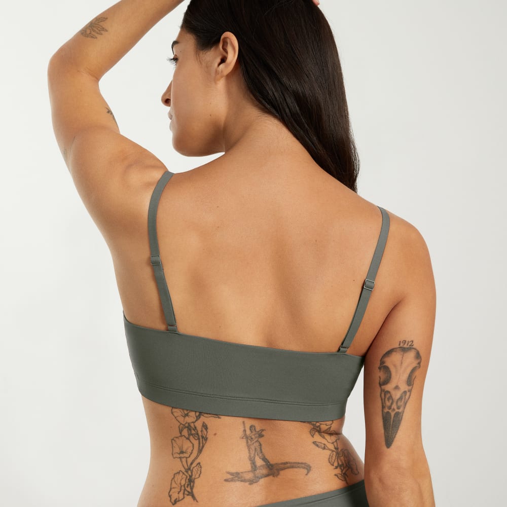 The Invisible Square-Neck Bralette in Pewter Green — detail view