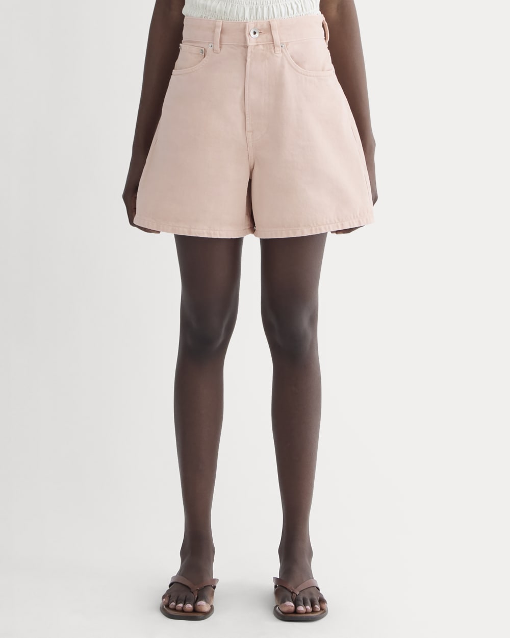 The A-Line Denim Short in Garment-Dyed Pink — detail view