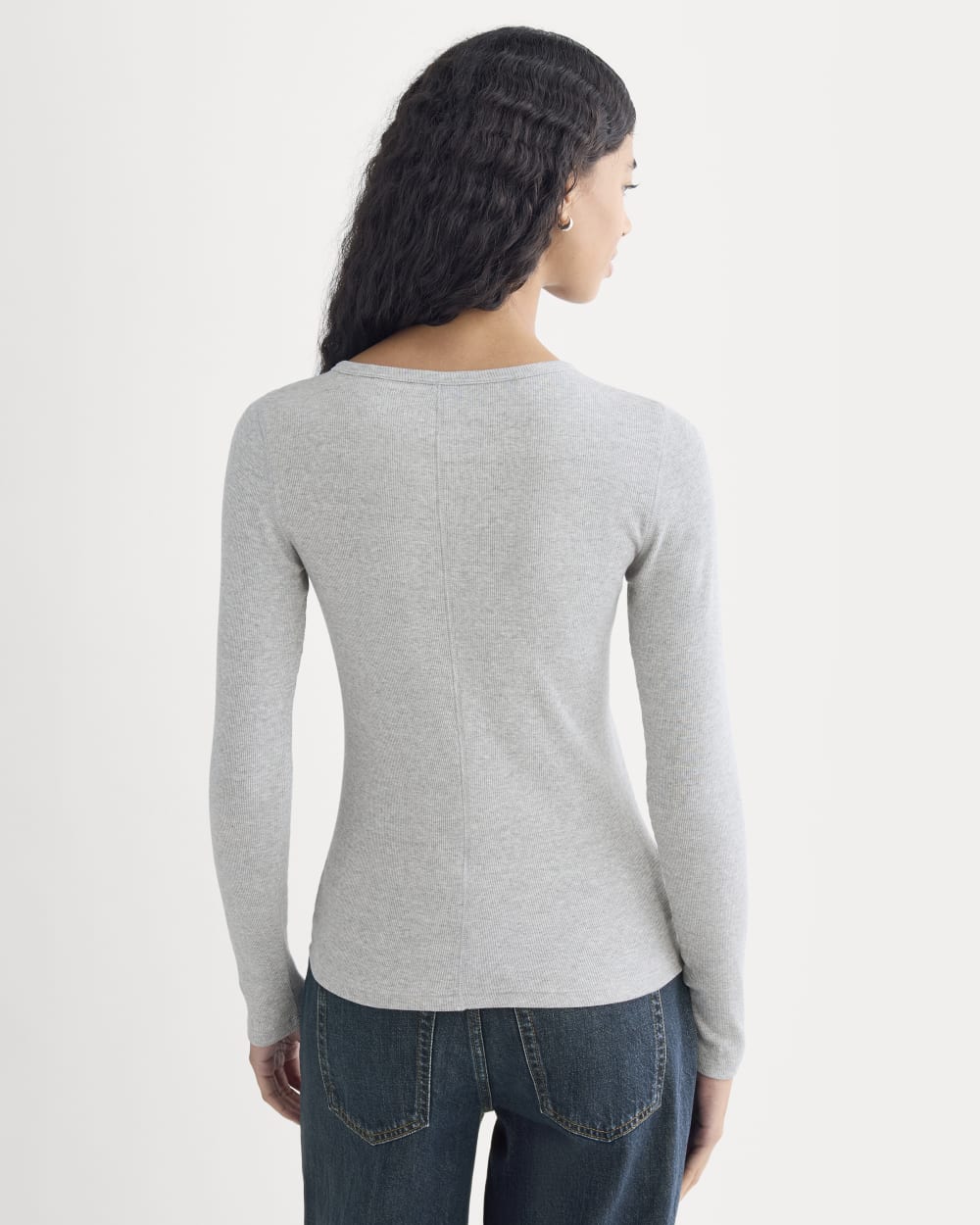 The Luxe Rib Long-Sleeve Crew in Classic Heather Grey — detail view
