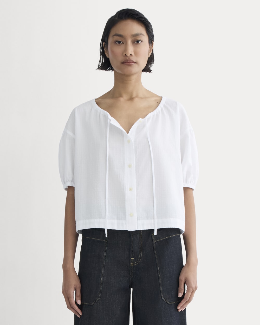 The Gauze Button-Up in White — front view
