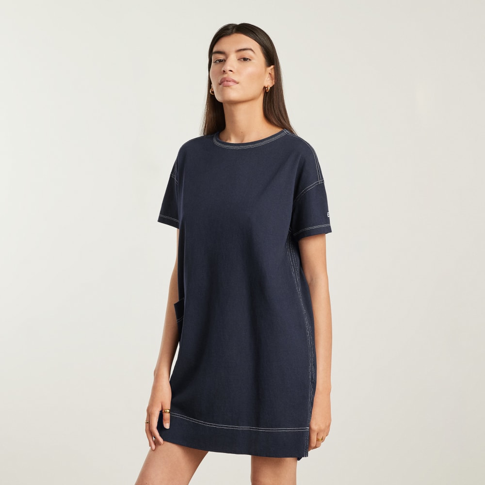 The Oversized Mariner Dress in Navy / White — detail view