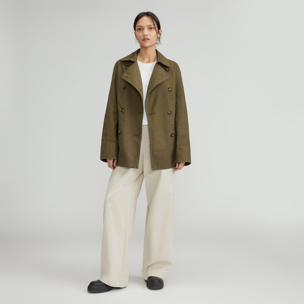 The Organic Cotton Herringbone Jacket in Beech — detail view