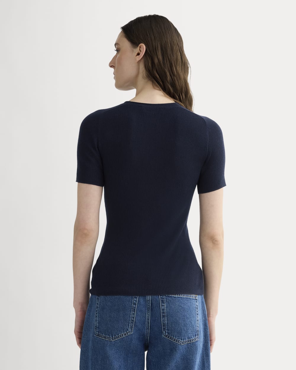 The Sweater Tee in Ultrasoft Merino in Navy — detail view