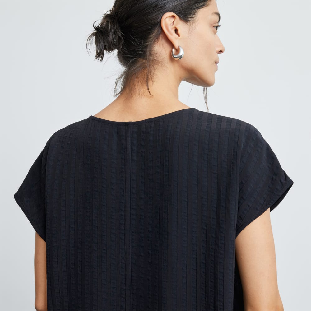 The City Stripe V-Neck Top in Black — detail view