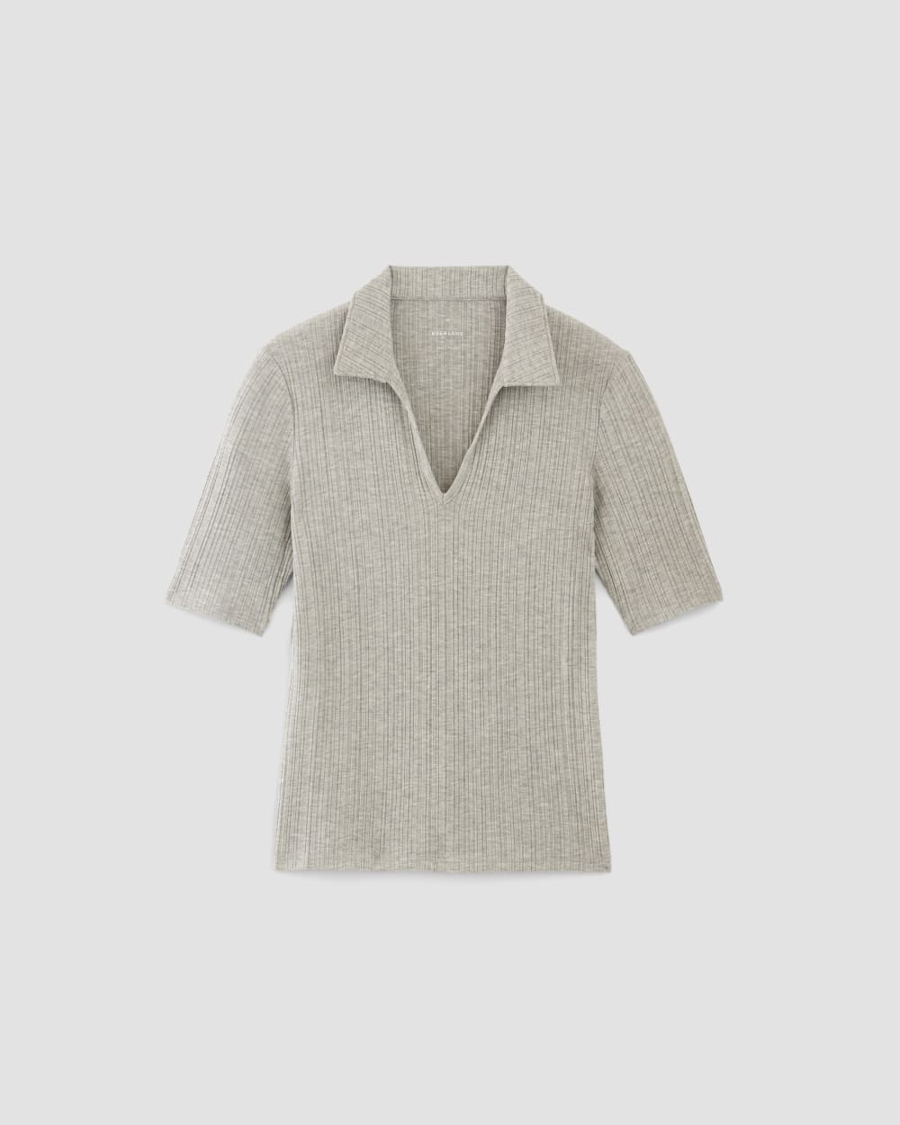 The Rib Soft Knit Open Collar Polo in Heathered Grey — alternate view