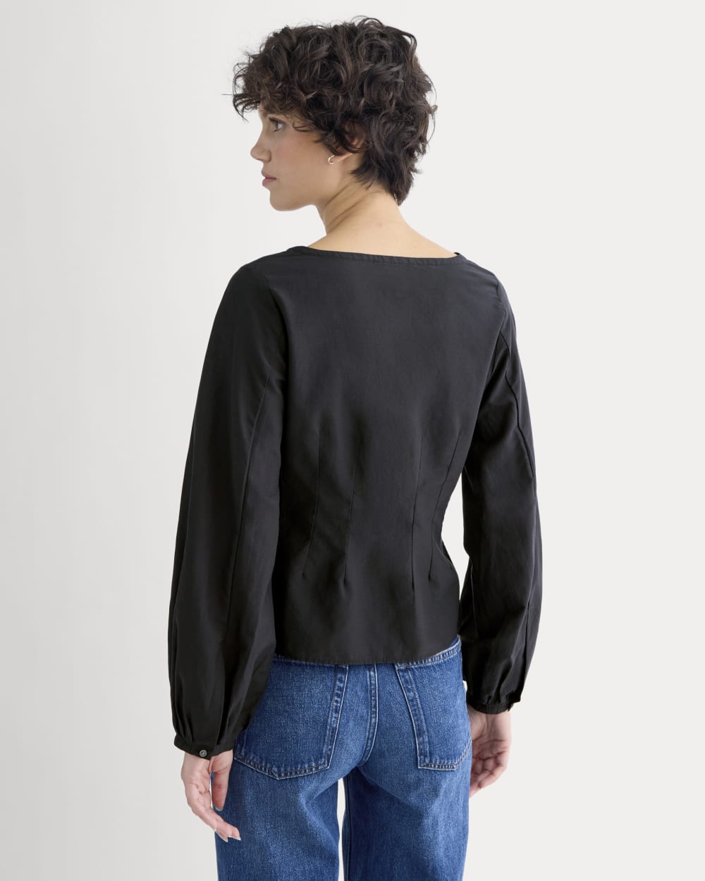 Balloon Sleeve Top in Cotton Silk in Black — detail view