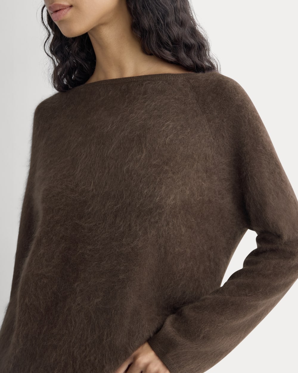Lush Cashmere Boatneck Sweater in Raven — detail view