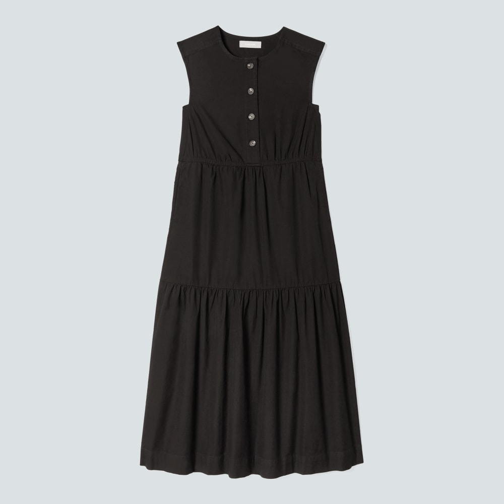 The Tiered Midi Dress in Black — front view