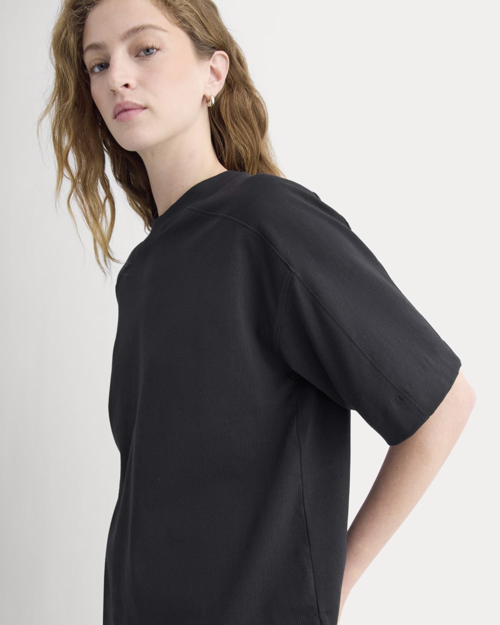 Oversized Seamed Tee in Black — detail view