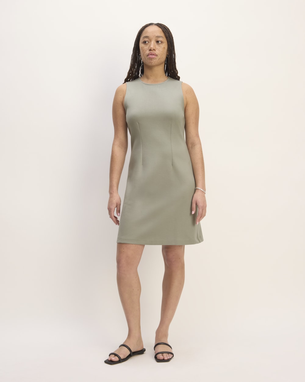 The Dream '90s Shift Dress in Sage Green — detail view