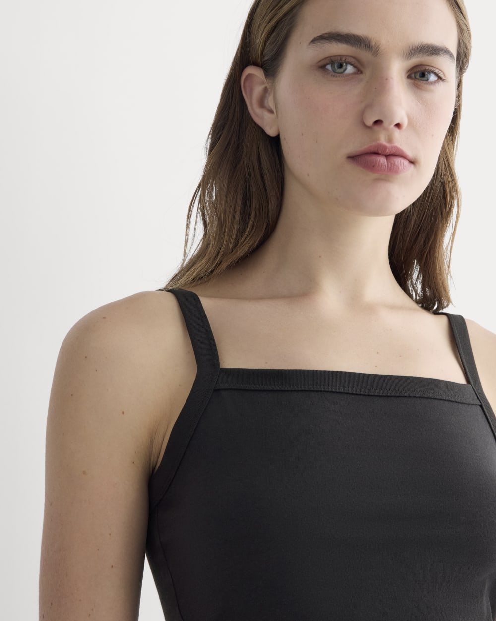 The Essential Square-Neck Tank in Black — detail view