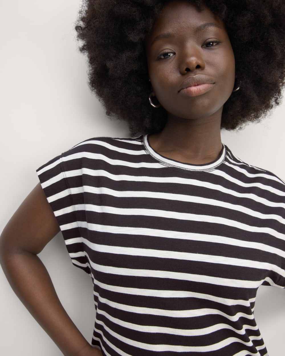 The Muscle Tee Midi Dress in Black / Bone — detail view