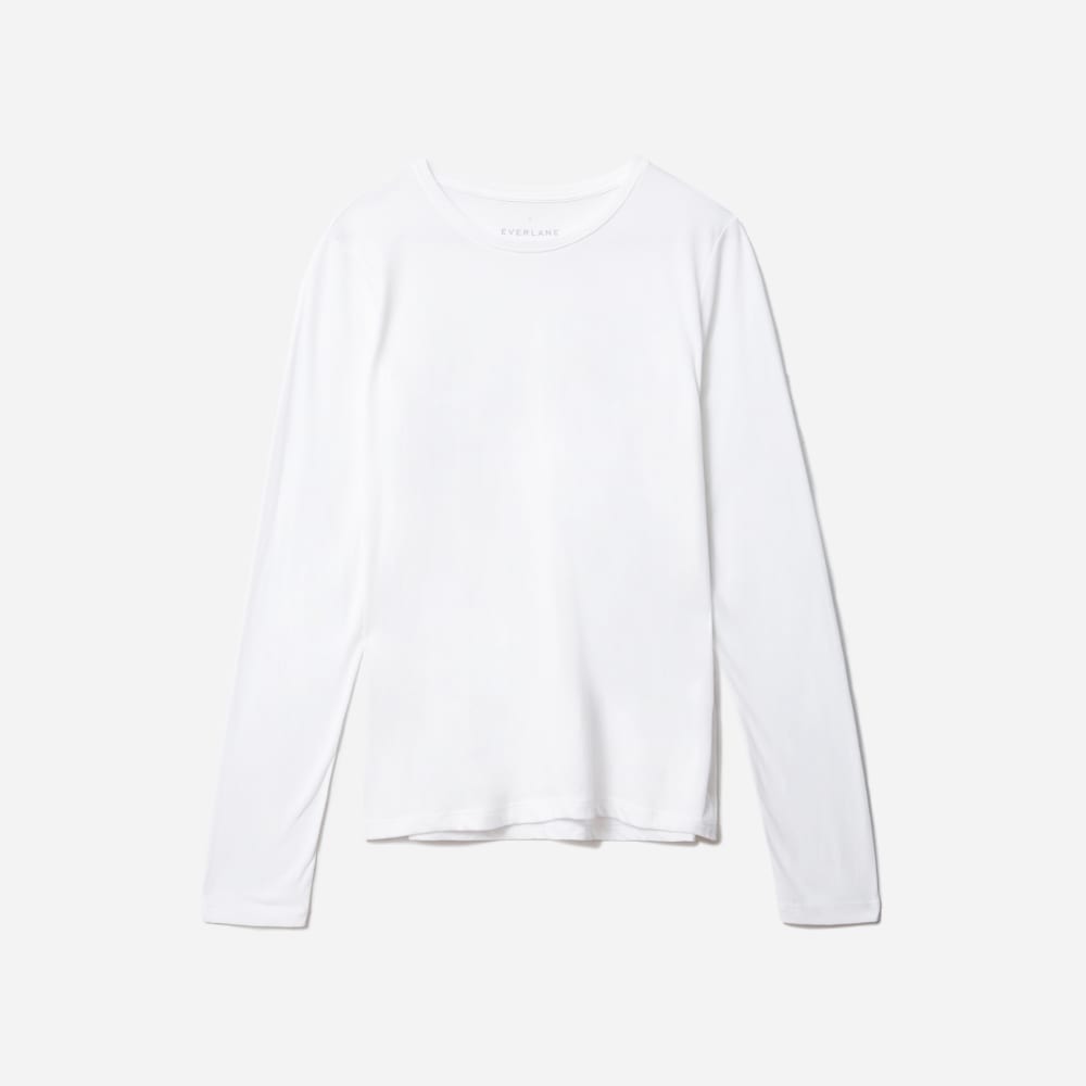 The Organic Cotton Long-Sleeve Crew in White — alternate view
