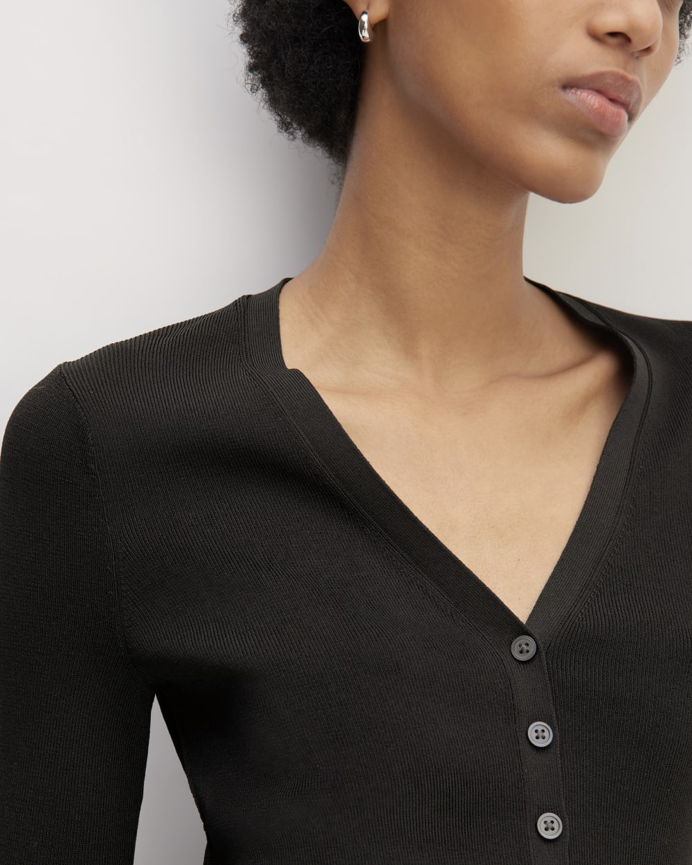 The Viscose Knit Cardigan in Black — detail view