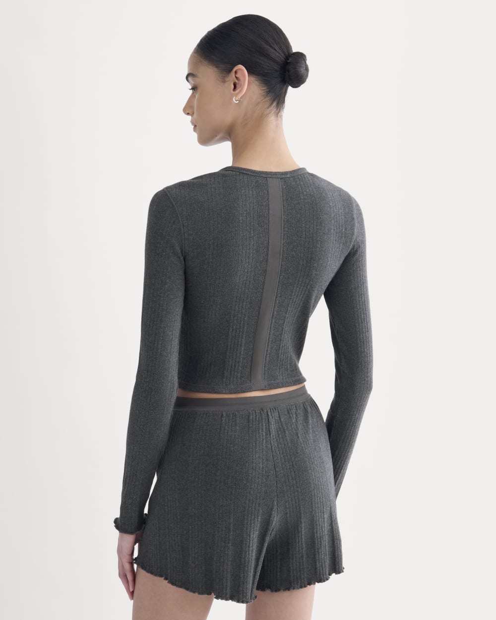 Lounge Rib Cropped Shirt in Heathered Soot — detail view
