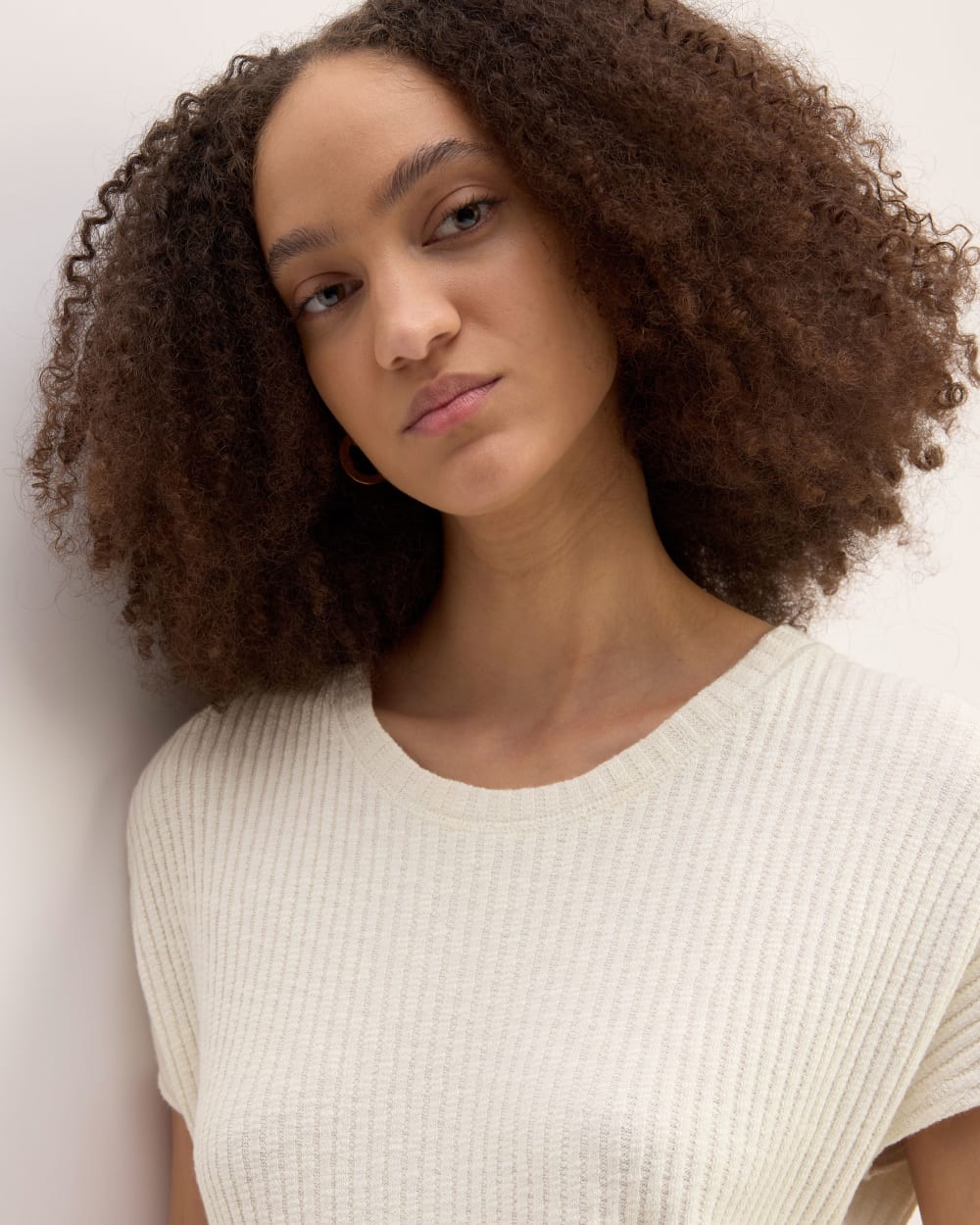 The Rib-Knit Cap-Sleeve Midi Dress in Bone — detail view